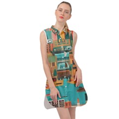 City Painting Town Urban Artwork Sleeveless Shirt Dress by Maspions