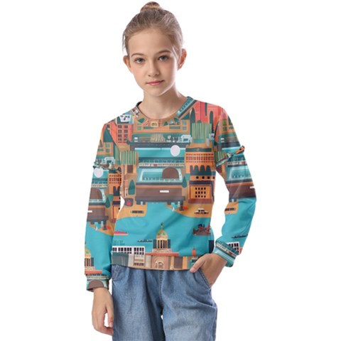 City Painting Town Urban Artwork Kids  Long Sleeve T-shirt With Frill  by Maspions