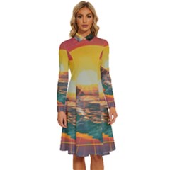 Pretty Art Nice Long Sleeve Shirt Collar A-line Dress by Maspions