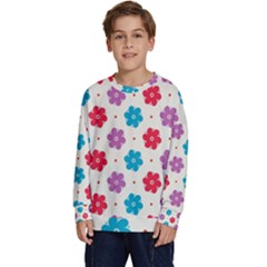 Abstract Art Pattern Colorful Artistic Flower Nature Spring Kids  Crewneck Sweatshirt by Bedest