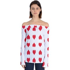 Heart Red Love Valentines Day Off Shoulder Long Sleeve Top by Bajindul