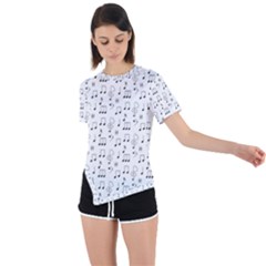 Music Notes Background Wallpaper Asymmetrical Short Sleeve Sports T-shirt by Bajindul