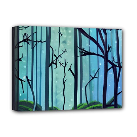 Nature Outdoors Night Trees Scene Forest Woods Light Moonlight Wilderness Stars Deluxe Canvas 16  X 12  (stretched)  by Posterlux