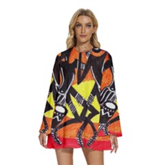 1422 Ericksays Tribal Round Neck Long Sleeve Bohemian Style Chiffon Mini Dress by tratney