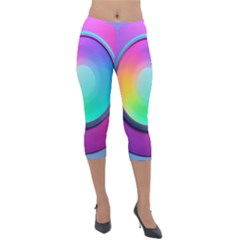 Circle Colorful Rainbow Spectrum Button Gradient Psychedelic Art Lightweight Velour Capri Leggings  by Maspions