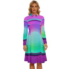 Circle Colorful Rainbow Spectrum Button Gradient Psychedelic Art Long Sleeve Shirt Collar A-line Dress by Maspions