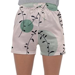 Plants Pattern Design Branches Branch Leaves Botanical Boho Bohemian Texture Drawing Circles Nature Sleepwear Shorts by Maspions