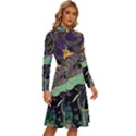 Flowers Trees Forest Mystical Forest Nature Long Sleeve Shirt Collar A-Line Dress View3