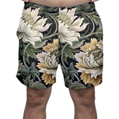 Flower Blossom Bloom Botanical Spring Nature Floral Pattern Leaves Men s Shorts by Maspions