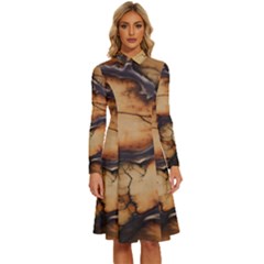 Texture Woodgrain Pattern Nature Wood Pattern Long Sleeve Shirt Collar A-line Dress by Maspions