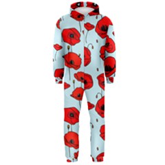 Poppies Flowers Red Seamless Pattern Hooded Jumpsuit (men) by Maspions