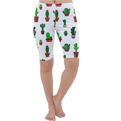 Cactus Plants Background Pattern Seamless Cropped Leggings  by Maspions