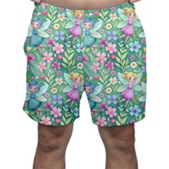 Fairies Fantasy Background Wallpaper Design Flowers Nature Colorful Men s Shorts by Maspions