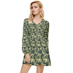 Camouflage Pattern Tiered Long Sleeve Mini Dress by goljakoff