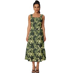 Camouflage Pattern Square Neckline Tiered Midi Dress by goljakoff