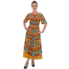 Mandala Orange Shoulder Straps Boho Maxi Dress  by goljakoff