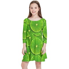 Lime Textures Macro, Tropical Fruits, Citrus Fruits, Green Lemon Texture Kids  Quarter Sleeve Skater Dress by nateshop