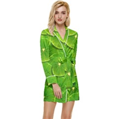 Lime Textures Macro, Tropical Fruits, Citrus Fruits, Green Lemon Texture Long Sleeve Satin Robe by nateshop