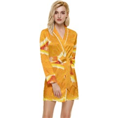 Oranges Textures, Close-up, Tropical Fruits, Citrus Fruits, Fruits Long Sleeve Satin Robe by nateshop