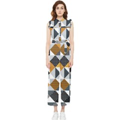 Pattern Tile Squares Triangles Seamless Geometry Women s Frill Top Chiffon Jumpsuit by Maspions