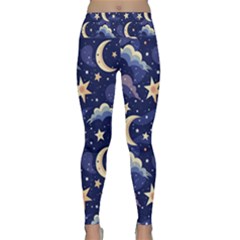 Night Moon Seamless Background Stars Sky Clouds Texture Pattern Lightweight Velour Classic Yoga Leggings by Maspions