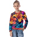 Hibiscus Flowers Colorful Vibrant Tropical Garden Bright Saturated Nature Kids  Long Sleeve T-Shirt with Frill  View1