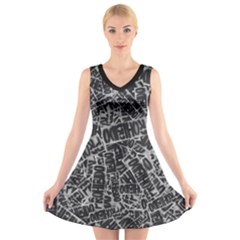 Rebel Life: Typography Black And White Pattern V-neck Sleeveless Dress by dflcprintsclothing