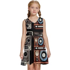 Retro Cameras Old Vintage Antique Technology Wallpaper Retrospective Kids  Sleeveless Tiered Mini Dress by Grandong