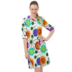 Bloom Plant Flowering Pattern Long Sleeve Mini Shirt Dress by Maspions