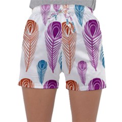 Pen Peacock Colors Colored Pattern Sleepwear Shorts by Maspions