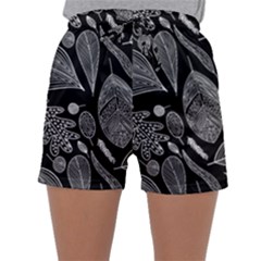 Leaves Flora Black White Nature Sleepwear Shorts by Maspions