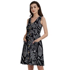 Leaves Flora Black White Nature Sleeveless Dress With Pocket by Maspions