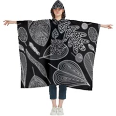 Leaves Flora Black White Nature Women s Hooded Rain Ponchos by Maspions