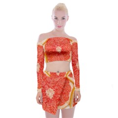 Grapefruit-fruit-background-food Off Shoulder Top With Mini Skirt Set by Maspions