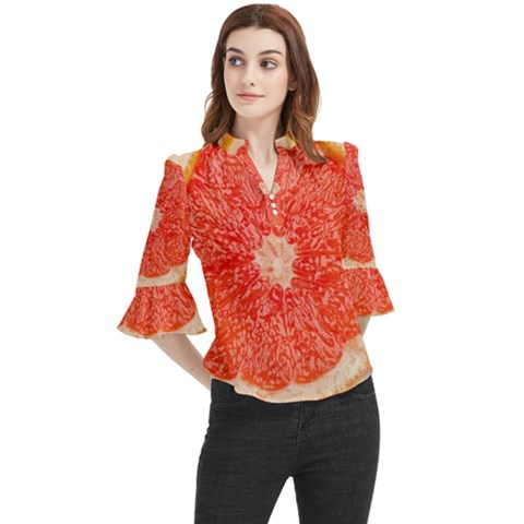 Grapefruit-fruit-background-food Loose Horn Sleeve Chiffon Blouse by Maspions