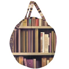 Books Bookshelves Office Fantasy Background Artwork Book Cover Apothecary Book Nook Literature Libra Giant Round Zipper Tote by Posterlux