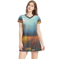 Wildflowers Field Outdoors Clouds Trees Cover Art Storm Mysterious Dream Landscape Women s Sports Skirt by Posterlux