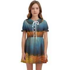 Wildflowers Field Outdoors Clouds Trees Cover Art Storm Mysterious Dream Landscape Kids  Sweet Collar Dress by Posterlux