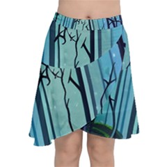 Nature Outdoors Night Trees Scene Forest Woods Light Moonlight Wilderness Stars Chiffon Wrap Front Skirt by Posterlux