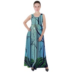 Nature Outdoors Night Trees Scene Forest Woods Light Moonlight Wilderness Stars Empire Waist Velour Maxi Dress by Posterlux