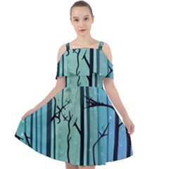 Nature Outdoors Night Trees Scene Forest Woods Light Moonlight Wilderness Stars Cut Out Shoulders Chiffon Dress by Posterlux