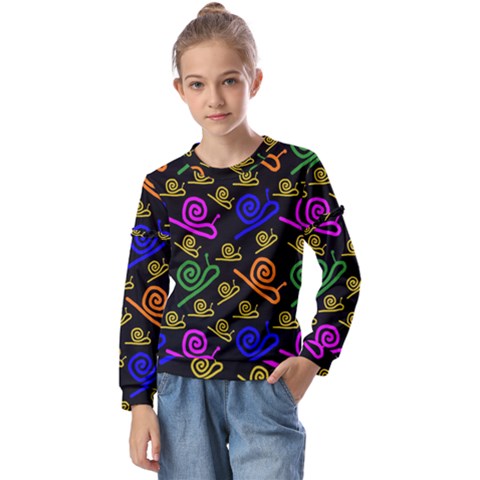 Pattern Repetition Snail Blue Kids  Long Sleeve T-shirt With Frill  by Maspions