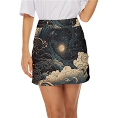 Starry Sky Moon Space Cosmic Galaxy Nature Art Clouds Art Nouveau Abstract Mini Front Wrap Skirt by Posterlux