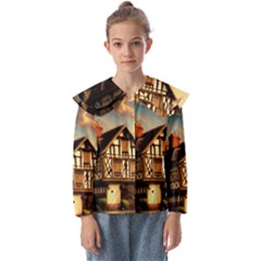 Village House Cottage Medieval Timber Tudor Split Timber Frame Architecture Town Twilight Chimney Kids  Peter Pan Collar Blouse by Posterlux