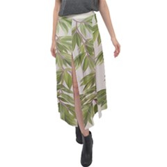 Watercolor Leaves Branch Nature Plant Growing Still Life Botanical Study Velour Split Maxi Skirt by Posterlux