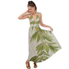 Watercolor Leaves Branch Nature Plant Growing Still Life Botanical Study Backless Maxi Beach Dress by Posterlux