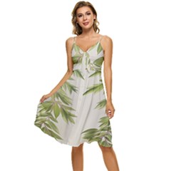 Watercolor Leaves Branch Nature Plant Growing Still Life Botanical Study Sleeveless Tie Front Chiffon Dress by Posterlux