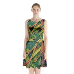 Outdoors Night Setting Scene Forest Woods Light Moonlight Nature Wilderness Leaves Branches Abstract Sleeveless Waist Tie Chiffon Dress by Posterlux