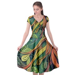 Outdoors Night Setting Scene Forest Woods Light Moonlight Nature Wilderness Leaves Branches Abstract Cap Sleeve Wrap Front Dress by Posterlux