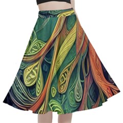 Outdoors Night Setting Scene Forest Woods Light Moonlight Nature Wilderness Leaves Branches Abstract A-line Full Circle Midi Skirt With Pocket by Posterlux